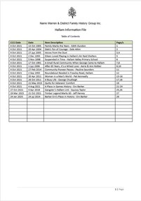 Page 1 list of contents for Hallam compilation