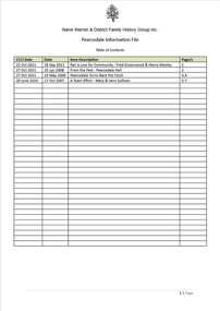 Page 1 list of contents for Pearcedale compilation