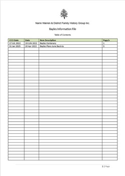 Page 1 list of contents for Bayles compilation