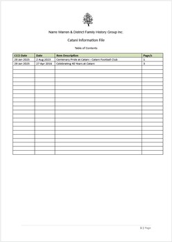 Page 1 list of contents for Catani compilation