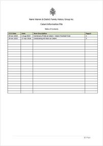 Page 1 list of contents for Catani compilation