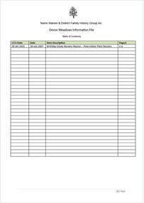 Page 1 list of contents for Devon Meadows compilation