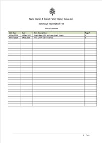 Page 1 list of contents for Tonimbuk compilation