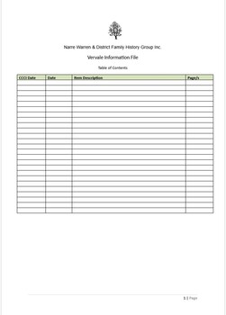 Page 1 list of contents for Vervale compilation