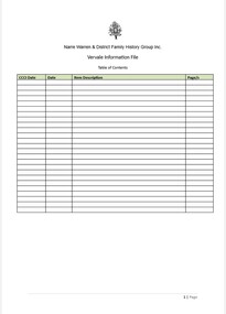 Page 1 list of contents for Vervale compilation