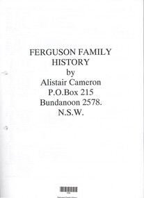 Book, Alistair Cameron, Ferguson Family History, 2009
