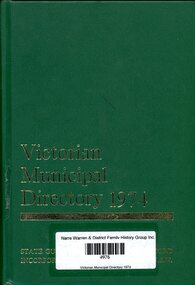 Book, Arnall & Jackson, Victorian Municipal Directory :State guide and water supply record for 1974, 1974