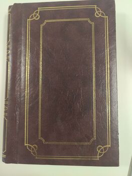 Cover of brown photo album with gold embossing.