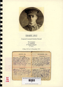 Book, Joyce M Hazard, Diary 1915: Corporal Leonard Gordon Hazard