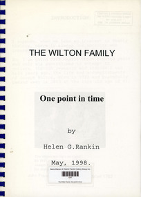 Book, Helen G Rankin, The Wilton Family. One point in time, May 1998