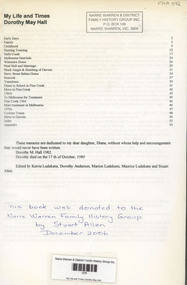 Book, Dorothy May Hall, My Life and Times. Dorothy May Hall, 1982