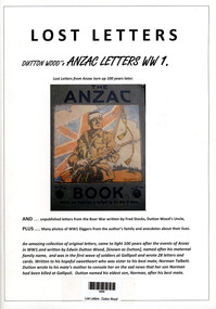 Book, Rob Wilson, Lost Letters. Dutton Wood's Anzac Letters WW1, 2017