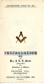 Program for installation of J.L.L. Smith (Master Elect) 1943.