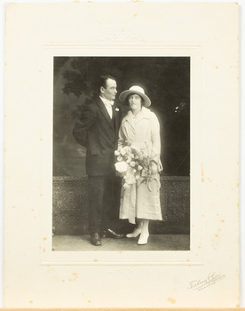 Bride and groom taken in a studio. 
