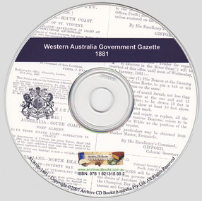 CD, Archive CD Books Australia, Western Australia Government Gazette 1881, 2007