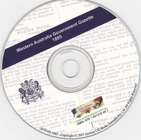 CD, Archive CD Books Australia, Western Australia Government Gazette 1885, 2007