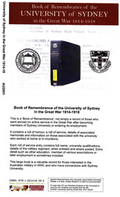 Document, Arthur Cousins, Book of remembrance of the University of Sydney in the Great War, 1914-1918, 2007
