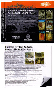 CD, Genealogical Society of the Northern Territory, Northern Territory Australia deaths 1824 to 2004. Part 1, June 2005
