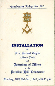 Programme, Cranbourne Lodge Installation for Herbert Taylor Monday, 20th October 1941