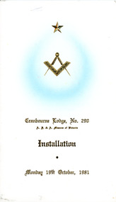 Programme, Cranbourne Masonic Lodge No 290 Installation for Bro. John Holberton  19 October 1981
