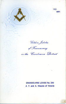 Front cover of the Golden Jubilee Freemasons of Cranbourne