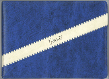 blue book cover with a diagonal white stripe on which is written Guests