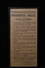 Regulations, Providence House Regulations, Cockatoo Victoria