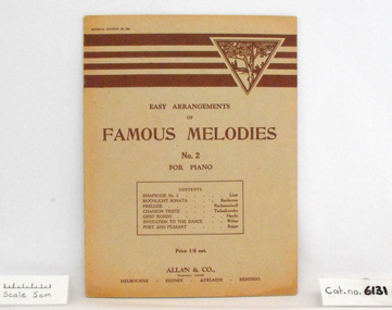 Music Book, Easy Arrangements of Famous Melodies No. 2 for Piano