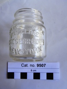 Jar, glass, Robert A. Chesebrough, 1918-1938