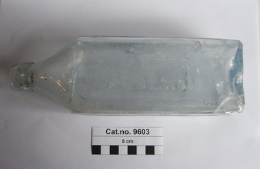Bottle, glass, Bottle with these contents c. 1898 - 1920