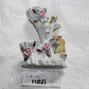 Domestic object - Porcelain 'tree trunk' vase with squirrel and flowers, c.1940s-1950s