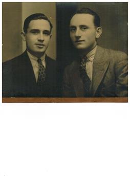 A portrait view of two young men.