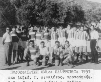 Photograph, Football team at Platrithia, 1951