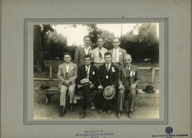 Photograph, Ithacan men at a picnic, 1938