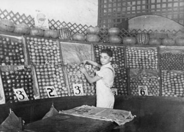 Photograph, Nakis Raftopoulos in the fruit shop, 1937
