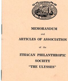 Booklet, Memorandum and Articles of Association of the Ithacan Philanthropic Society "The Ulysses", 5 June 1944