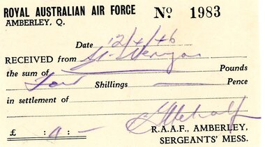 Document, RAAF Receipt, 12 April 1946