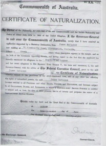 Document - Certificate of Naturalization, Dimitrios James Sofianos, 22 June 1928