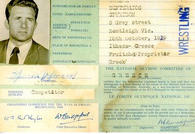 Photograph, Olympic Games Identity Card, 1956