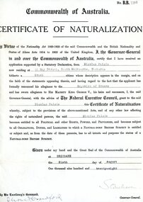 Document - Certificate of Naturalization, Nicholas Paizis, 6 August 1928