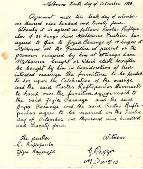 A photograph of a handwritten dowry agreement.