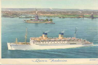 Postcard, SS Queen Frederica, 1957
