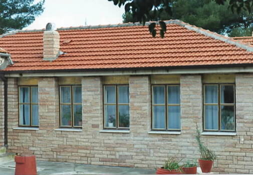 A view of the modern brick addition.
