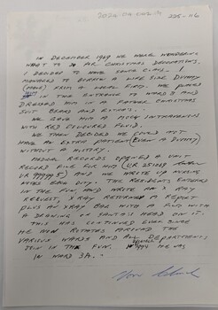 Handwritten letter of explanation by Von Clinch re Father Christmas tradition at the Alfred Hospital undated