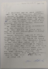 Handwritten letter of explanation by Von Clinch re Father Christmas tradition at the Alfred Hospital undated