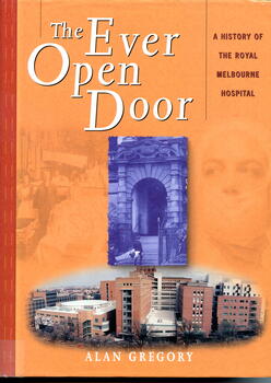 Hardcover illustrated book. Dust jacket has orange toned front cover with historic images (Melbourne Hospital laundry [ca.1917] and a theatre nurse), a black and white photo of entrance to hospital, Lonsdale St site and a coloured photo of hospital at current site {ca.1997].
Contains a history of the Royal Melbourne Hospital, the first public hospital in Victoria, from its opening in 1848 in Lonsdale St up to 1998, contains over 100 historical photographs and illustrations.