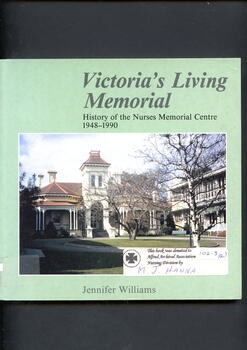 Illustrated paperback book with coloured photograph of the original Nurses Memorial Centre at 431 St Kilda Rd Melbourne.
This is a history of the Nurses Memorial Centre, including the fund-raising efforts of Vivian Bullwinkel and Betty Jeffrey who visited every hospital in Victoria with more than twenty beds, recounting their war time experiences. The nurses Memorial Centre is a living memorial to the heroism and sacrifice of the 76 Australian nurses who died during World War Two and to those who survived years in prisoner-of-war camps during that time.