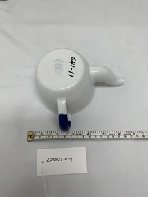 Functional object - spouted enamel feeding mug with handle, Kockums Jernverk enamel ware, [ca.1950]