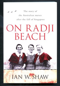Illustrated book with red and black print on front and spine. Front cover also has a red, grey and white photograph of three nurses in uniform. Summary of book in black print on back cover