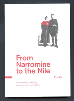 Paperback book as part of boxed set. The front cover has a red, black and white photograph of a nurse and soldier: Sister Jessie Tomlins (AANS) and her brother Fred (1 ALH), Egypt. Back cover has abbreviated title printed in red and a summary of the book printed in black